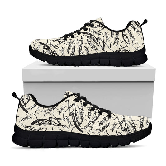 Hand Drawn Mantis Pattern Print Black Sneakers
