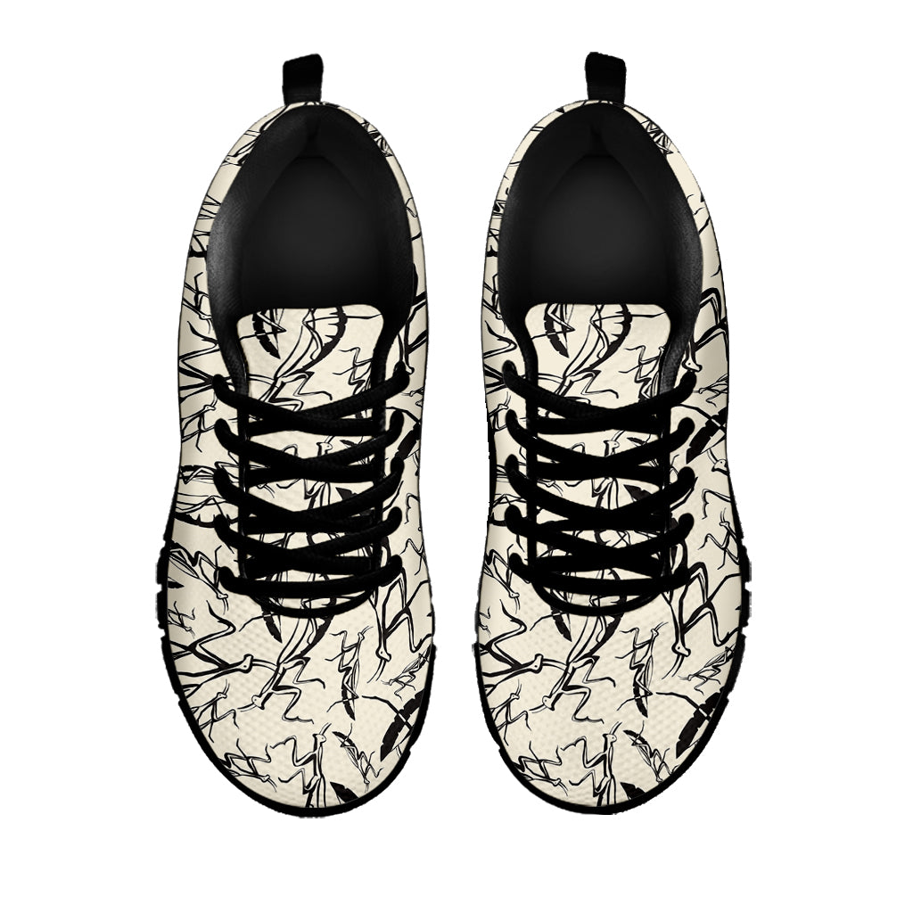 Hand Drawn Mantis Pattern Print Black Sneakers