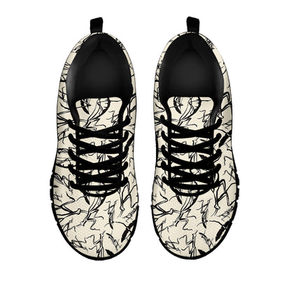 Hand Drawn Mantis Pattern Print Black Sneakers