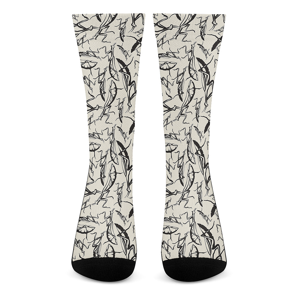 Hand Drawn Mantis Pattern Print Crew Socks