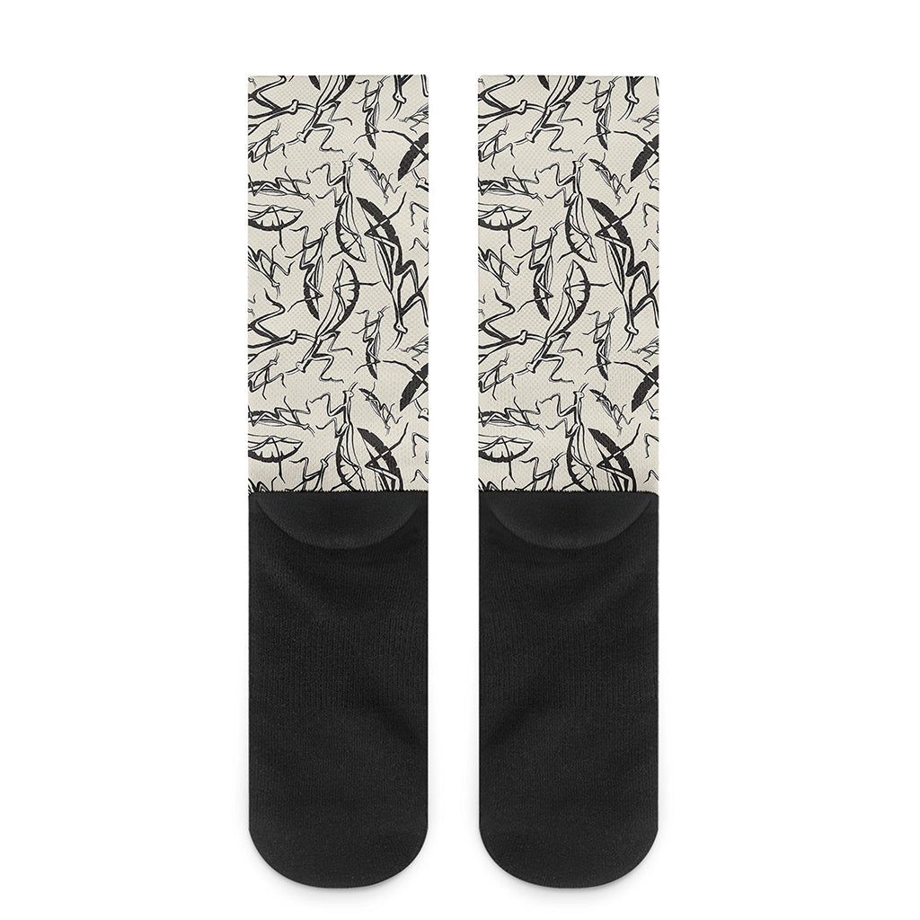 Hand Drawn Mantis Pattern Print Crew Socks
