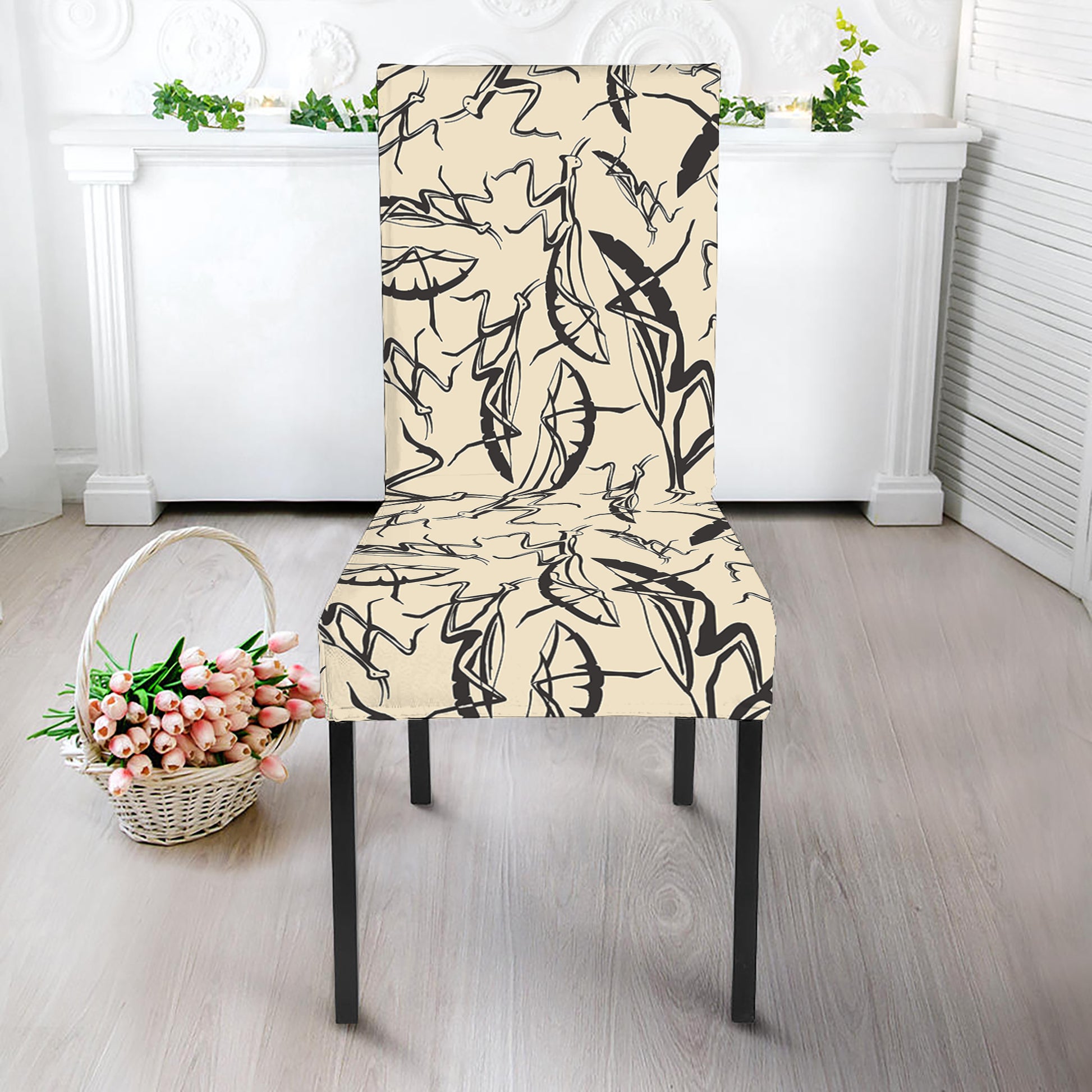 Hand Drawn Mantis Pattern Print Dining Chair Slipcover