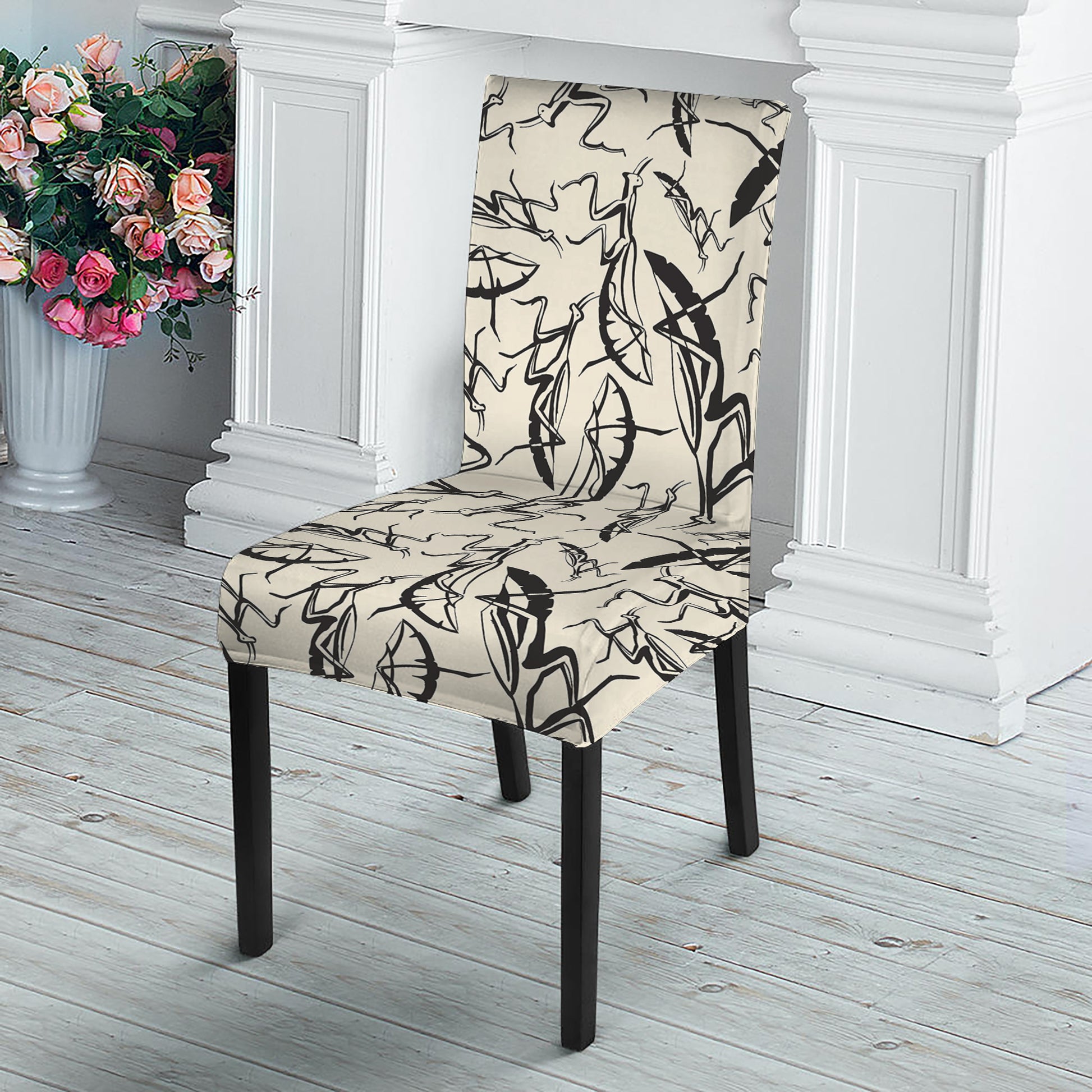 Hand Drawn Mantis Pattern Print Dining Chair Slipcover