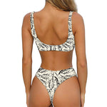 Hand Drawn Mantis Pattern Print Front Bow Tie Bikini