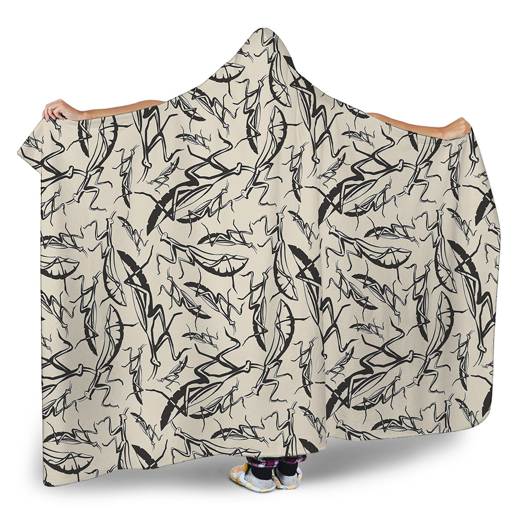 Hand Drawn Mantis Pattern Print Hooded Blanket