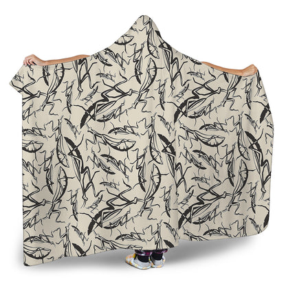 Hand Drawn Mantis Pattern Print Hooded Blanket