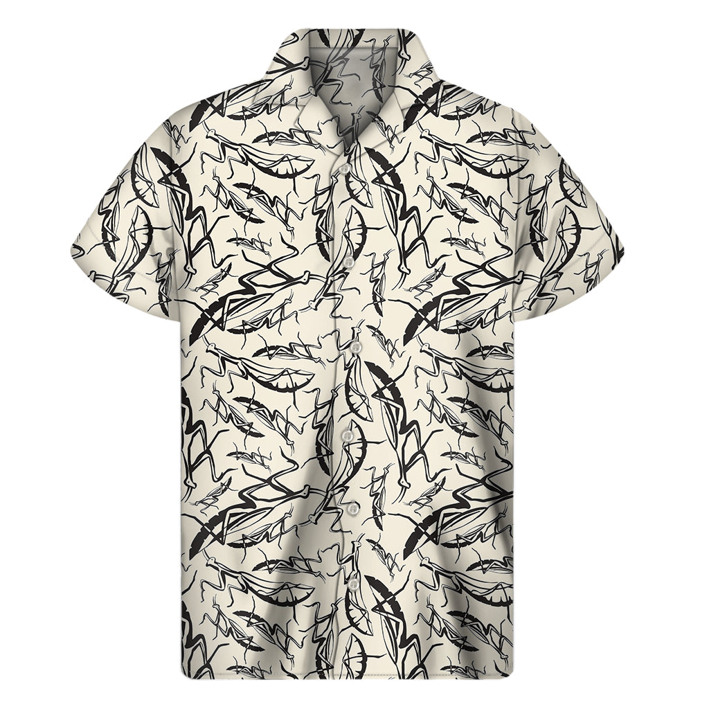 Hand Drawn Mantis Pattern Print Men's Short Sleeve Shirt
