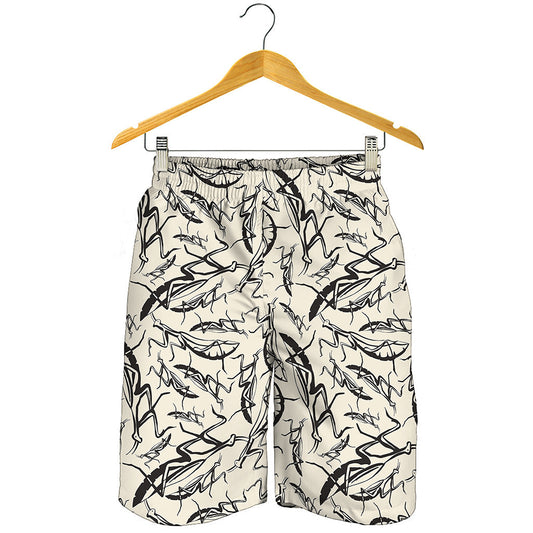 Hand Drawn Mantis Pattern Print Men's Shorts