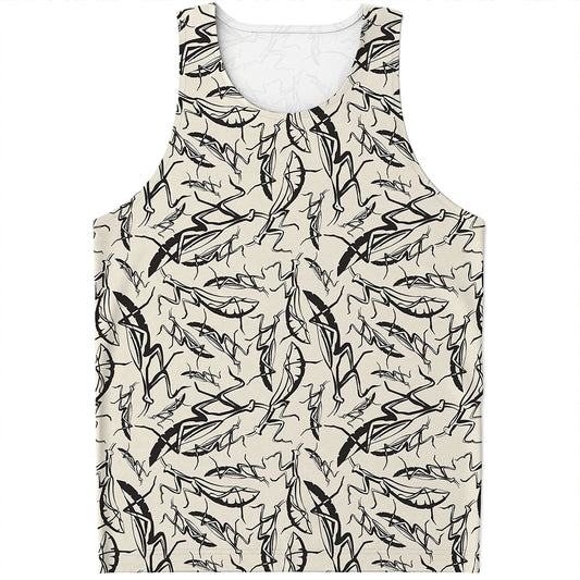 Hand Drawn Mantis Pattern Print Men's Tank Top