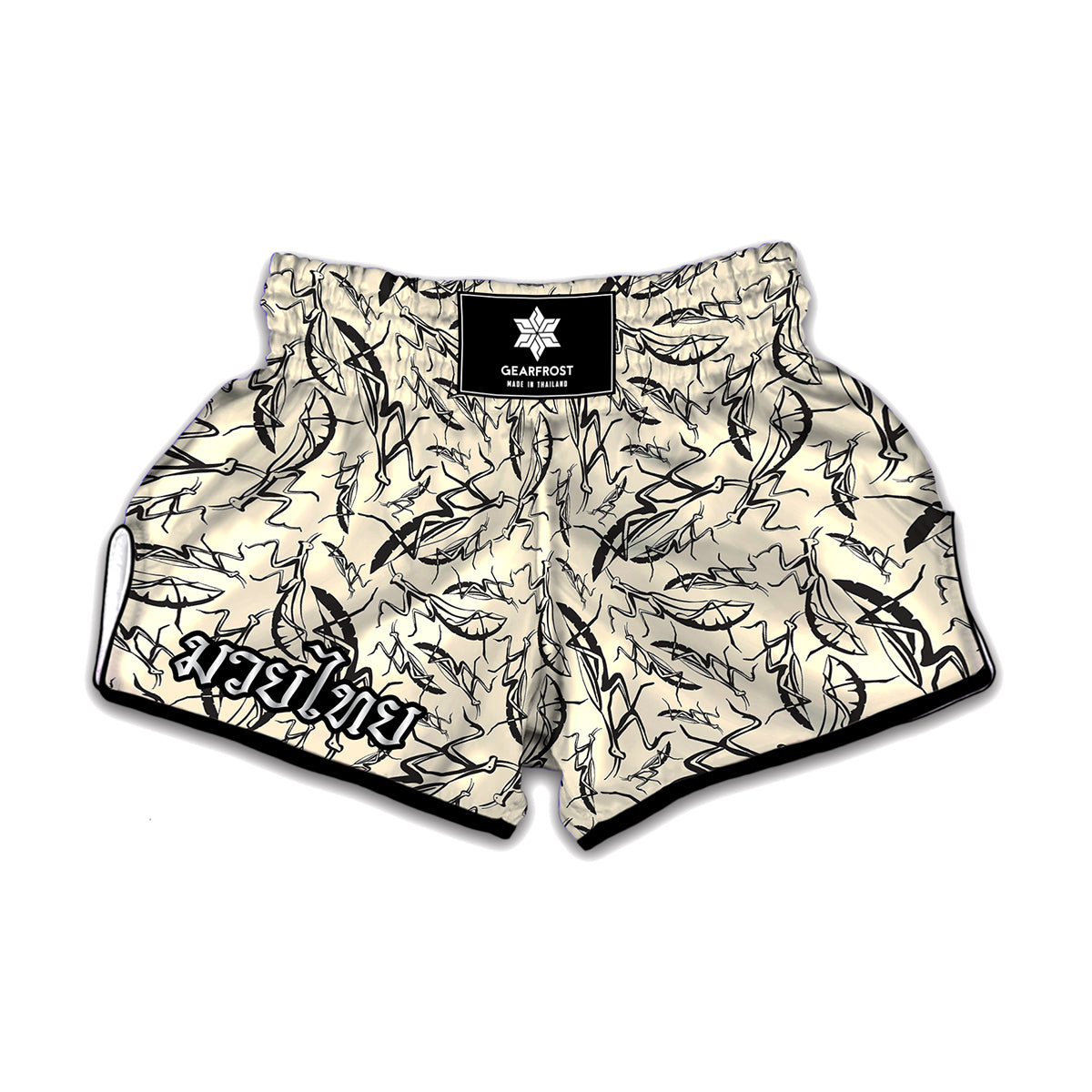 Hand Drawn Mantis Pattern Print Muay Thai Boxing Shorts