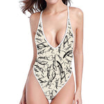 Hand Drawn Mantis Pattern Print One Piece High Cut Swimsuit