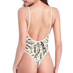 Hand Drawn Mantis Pattern Print One Piece High Cut Swimsuit