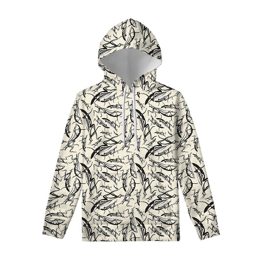 Hand Drawn Mantis Pattern Print Pullover Hoodie