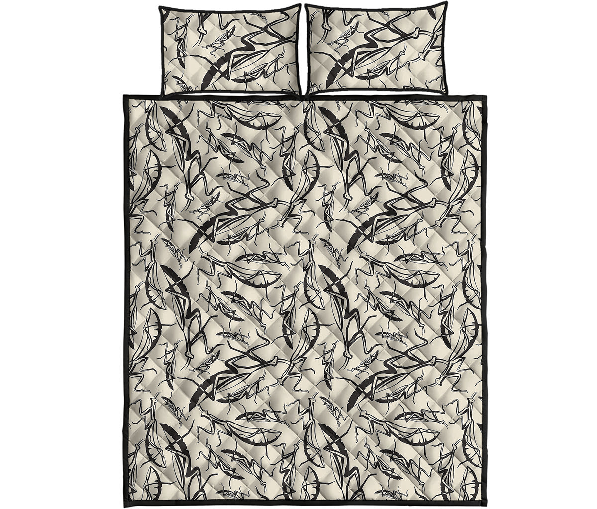Hand Drawn Mantis Pattern Print Quilt Bed Set