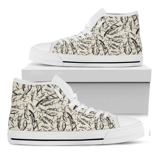 Hand Drawn Mantis Pattern Print White High Top Shoes