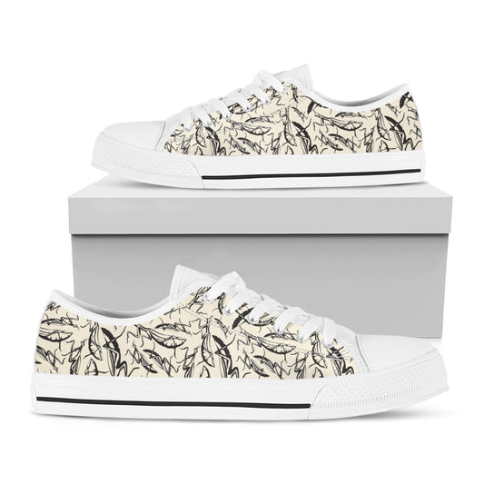 Hand Drawn Mantis Pattern Print White Low Top Shoes