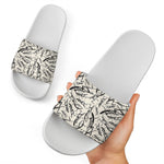 Hand Drawn Mantis Pattern Print White Slide Sandals