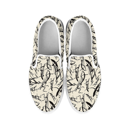 Hand Drawn Mantis Pattern Print White Slip On Shoes