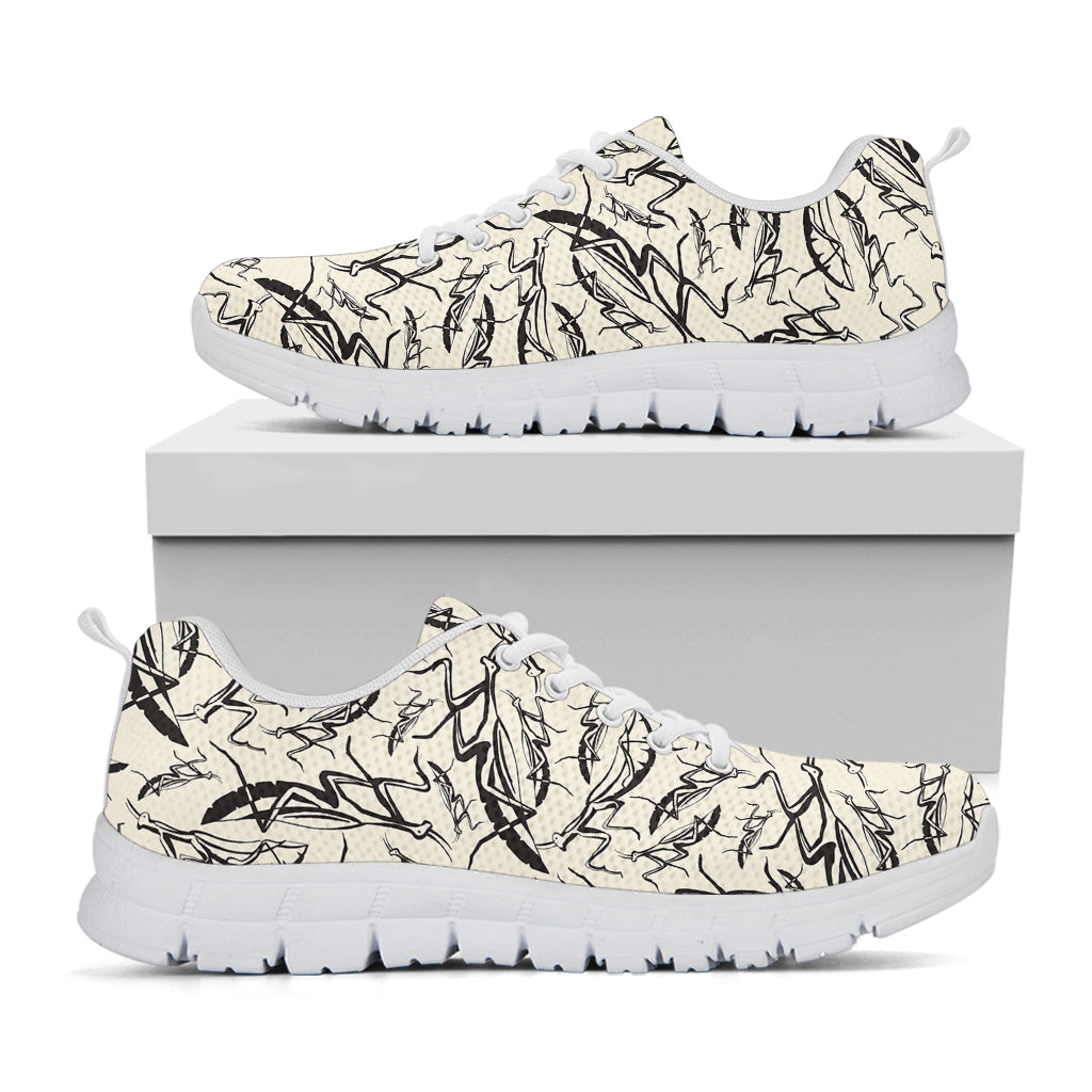 Hand Drawn Mantis Pattern Print White Sneakers