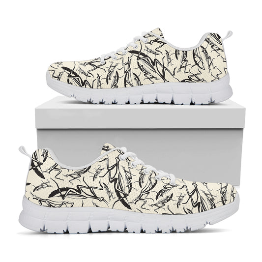 Hand Drawn Mantis Pattern Print White Sneakers