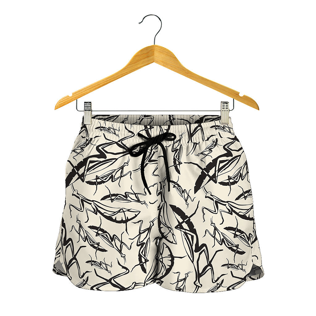 Hand Drawn Mantis Pattern Print Women's Shorts