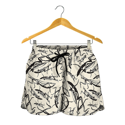 Hand Drawn Mantis Pattern Print Women's Shorts