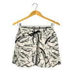 Hand Drawn Mantis Pattern Print Women's Shorts