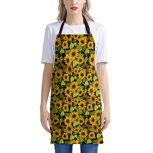 Hand Drawn Sunflower Pattern Print Apron