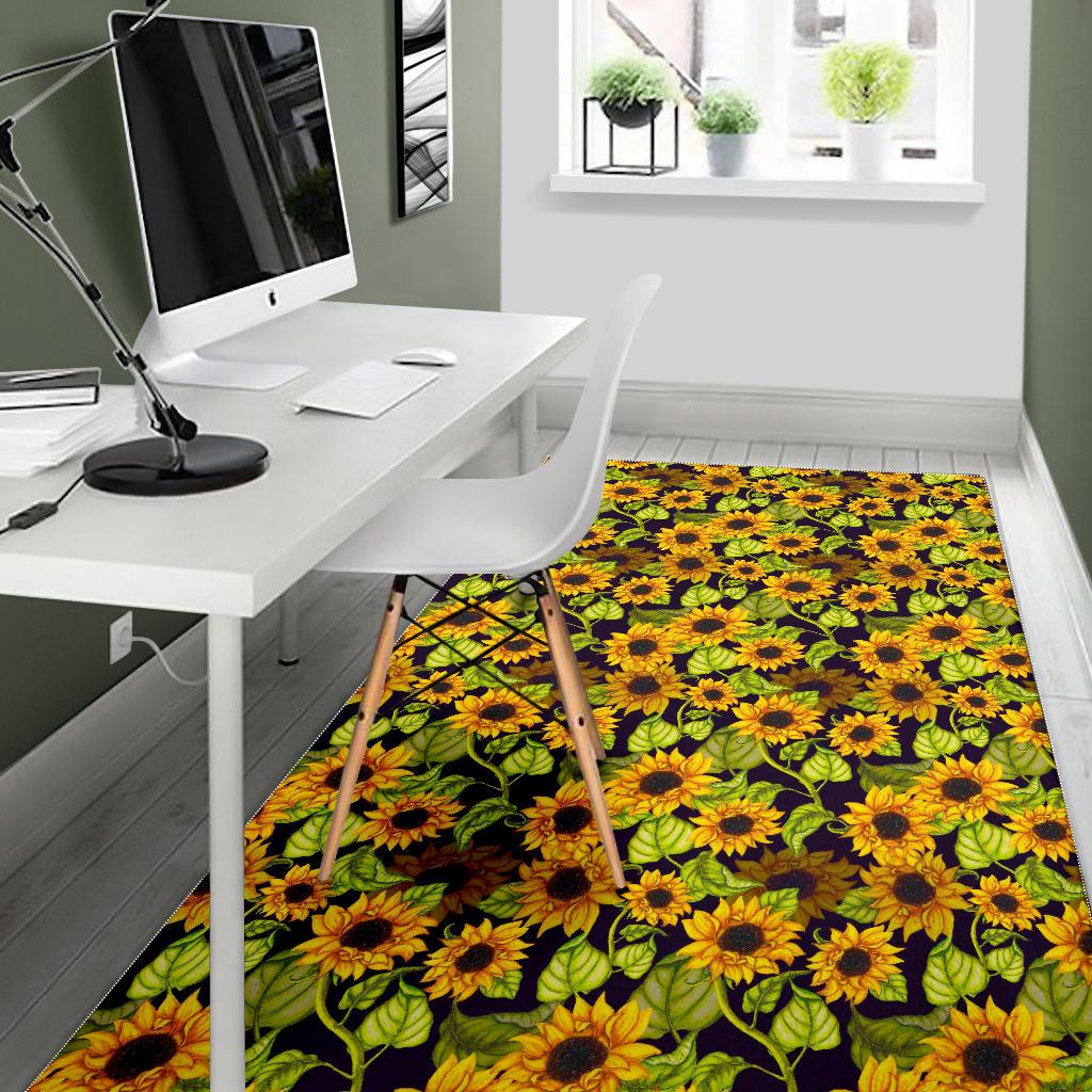 Hand Drawn Sunflower Pattern Print Area Rug GearFrost