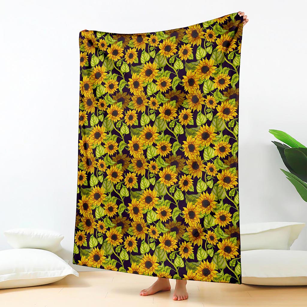 Hand Drawn Sunflower Pattern Print Blanket