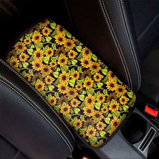 Hand Drawn Sunflower Pattern Print Car Center Console Cover