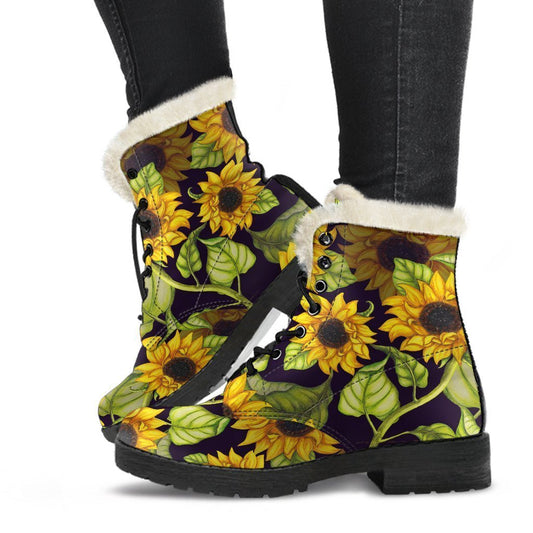 Hand Drawn Sunflower Pattern Print Comfy Boots GearFrost