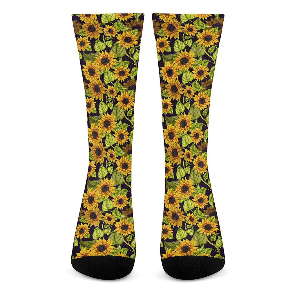 Hand Drawn Sunflower Pattern Print Crew Socks