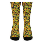 Hand Drawn Sunflower Pattern Print Crew Socks