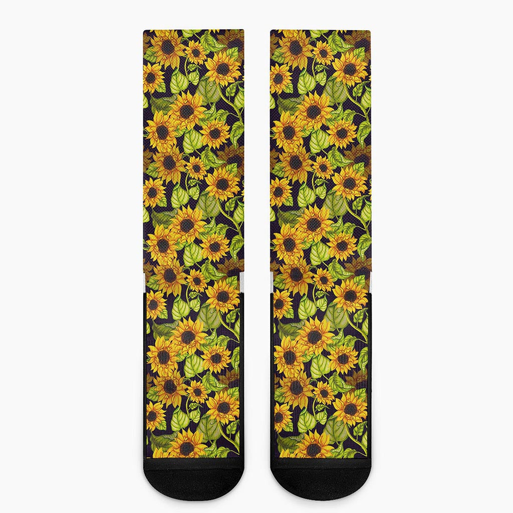 Hand Drawn Sunflower Pattern Print Crew Socks