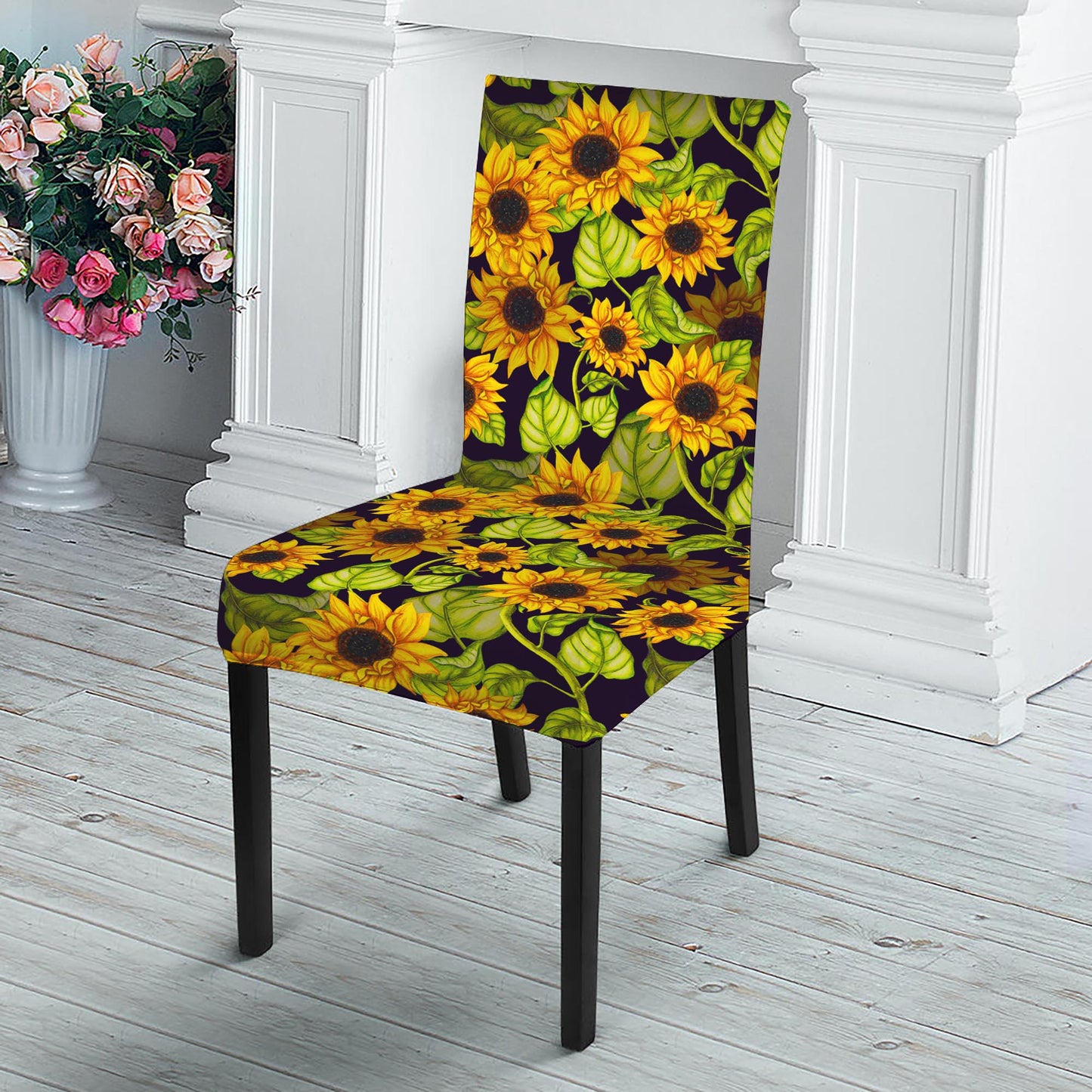 Hand Drawn Sunflower Pattern Print Dining Chair Slipcover