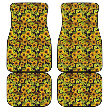 Hand Drawn Sunflower Pattern Print Front and Back Car Floor Mats