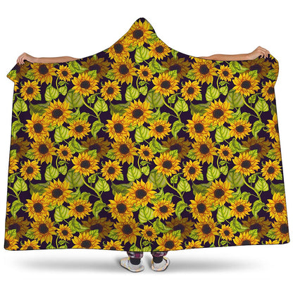 Hand Drawn Sunflower Pattern Print Hooded Blanket