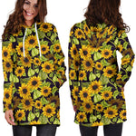 Hand Drawn Sunflower Pattern Print Hoodie Dress GearFrost