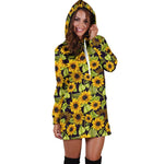 Hand Drawn Sunflower Pattern Print Hoodie Dress GearFrost