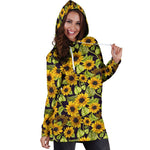 Hand Drawn Sunflower Pattern Print Hoodie Dress GearFrost