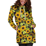 Hand Drawn Sunflower Pattern Print Hoodie Dress GearFrost