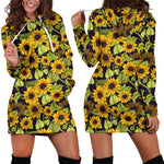 Hand Drawn Sunflower Pattern Print Hoodie Dress GearFrost