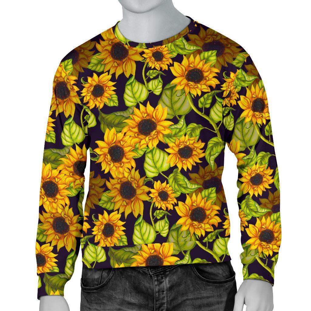 Hand Drawn Sunflower Pattern Print Men's Crewneck Sweatshirt GearFrost