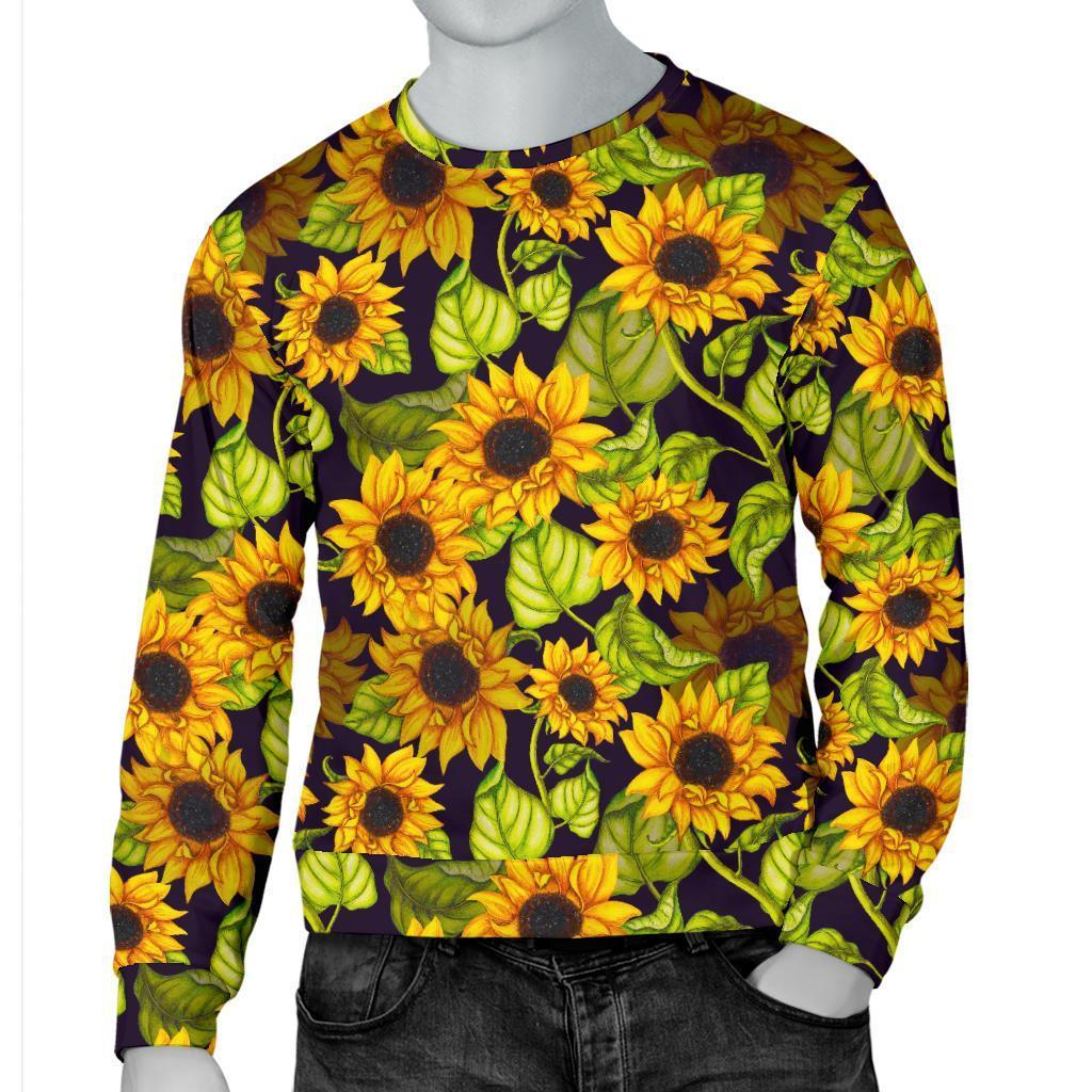 Hand Drawn Sunflower Pattern Print Men's Crewneck Sweatshirt GearFrost