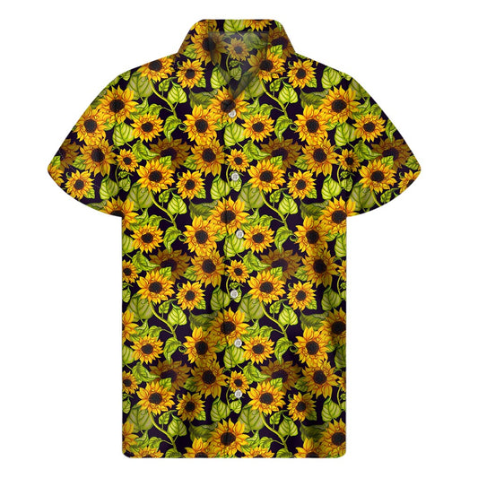 Hand Drawn Sunflower Pattern Print Men's Short Sleeve Shirt