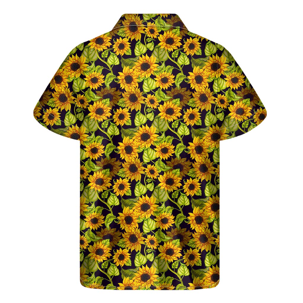 Hand Drawn Sunflower Pattern Print Men's Short Sleeve Shirt