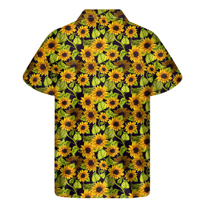 Hand Drawn Sunflower Pattern Print Men's Short Sleeve Shirt