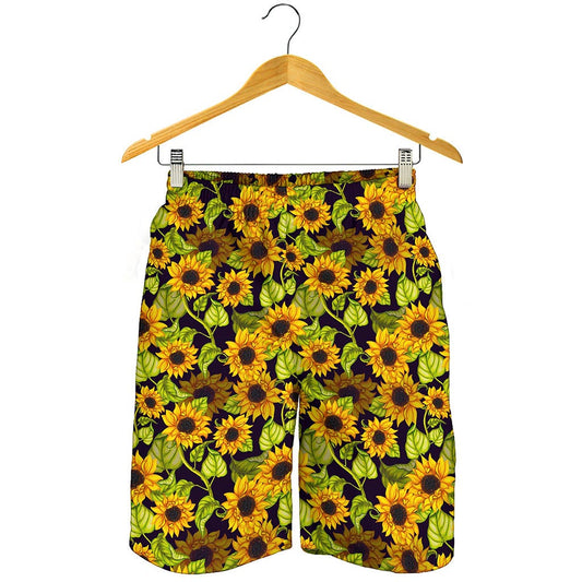 Hand Drawn Sunflower Pattern Print Men's Shorts
