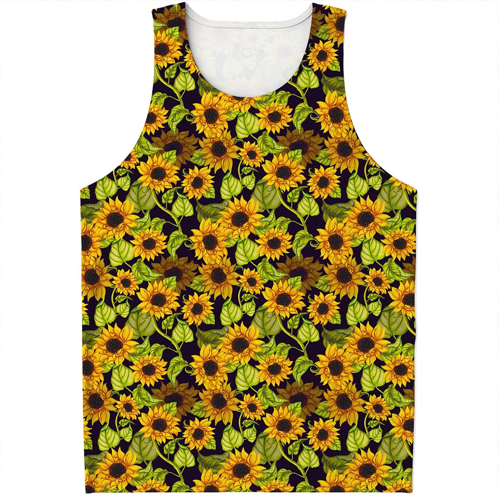 Hand Drawn Sunflower Pattern Print Men's Tank Top